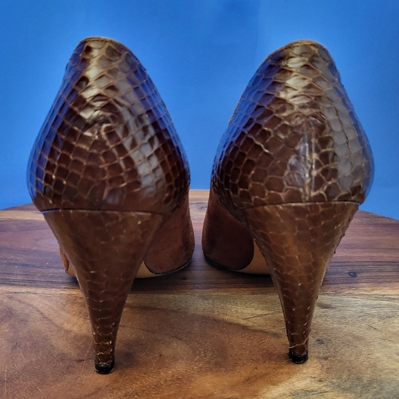 Salvatore Ferragamo Pumps Suede with Snake/Scale Heel Caramel/Brown Women's 8.5 - Picture 7 of 13